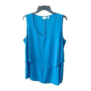 Kim Rogers women’s plus sleeveless flutter shell blouse SZ 1X turquoise